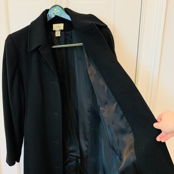 WOMEN'S CLASSIC LL BEAN BLACK WOOL LONG OVER COAT PEA COAT 90s 80s - Picture 12 of 15